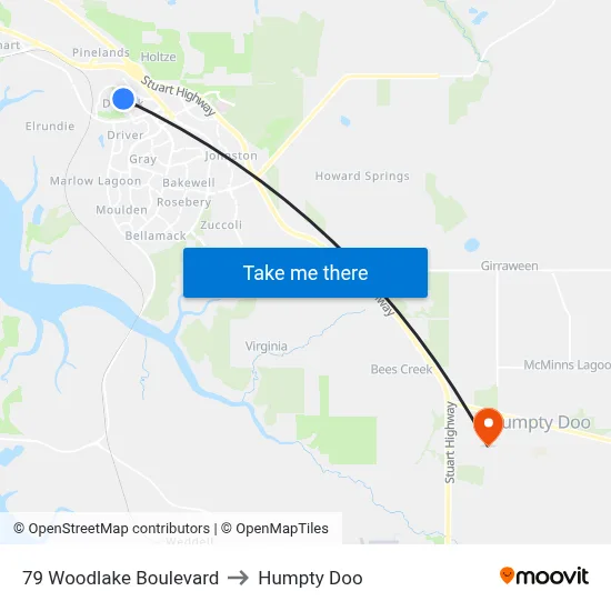 79 Woodlake Boulevard to Humpty Doo map