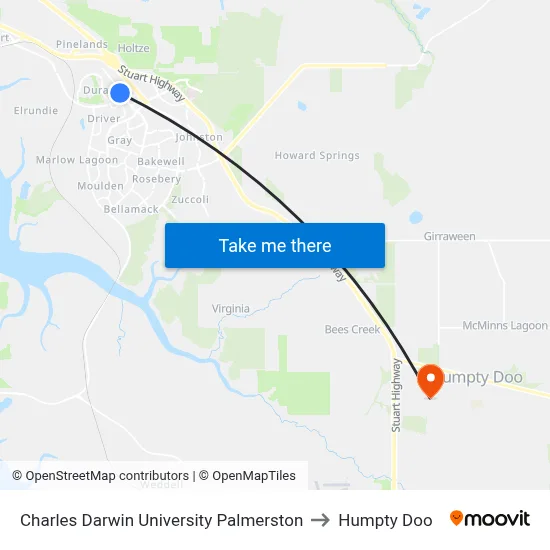 Charles Darwin University Palmerston to Humpty Doo map