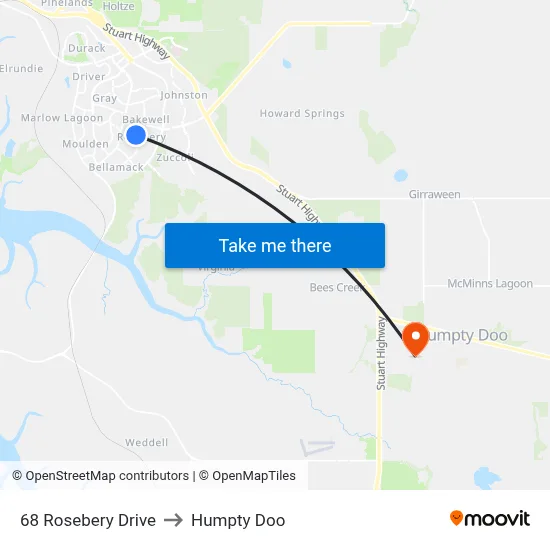 68 Rosebery Drive to Humpty Doo map