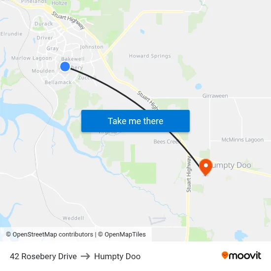 42 Rosebery Drive to Humpty Doo map