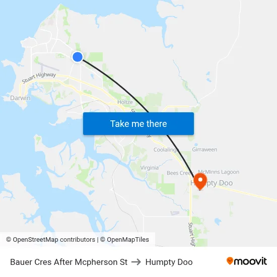 Bauer Cres After Mcpherson St to Humpty Doo map