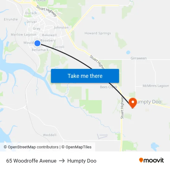 65 Woodroffe Avenue to Humpty Doo map