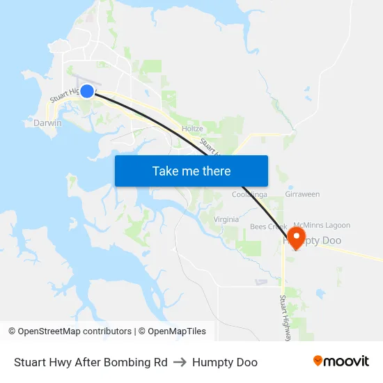 Stuart Hwy After Bombing Rd to Humpty Doo map