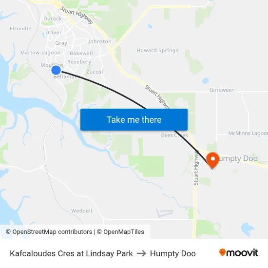 Kafcaloudes Cres at Lindsay Park to Humpty Doo map