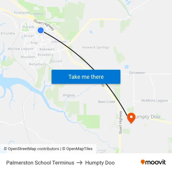 Palmerston School Terminus to Humpty Doo map