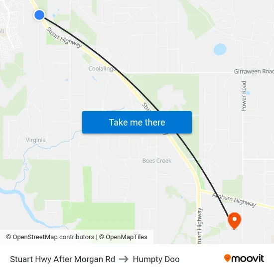 Stuart Hwy After Morgan Rd to Humpty Doo map