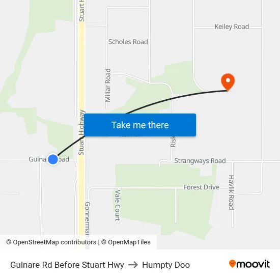 Gulnare Rd Before Stuart Hwy to Humpty Doo map