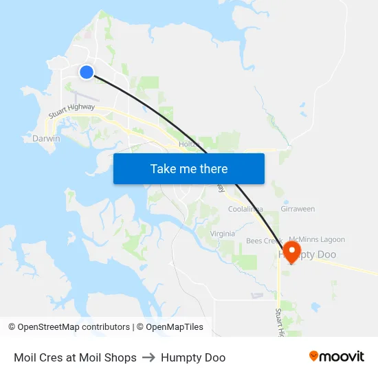 Moil Cres at Moil Shops to Humpty Doo map