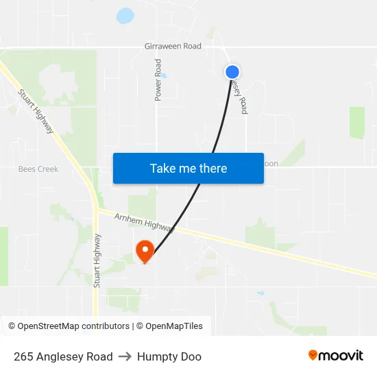 265 Anglesey Road to Humpty Doo map