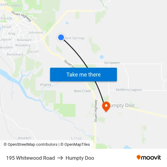 195 Whitewood Road to Humpty Doo map