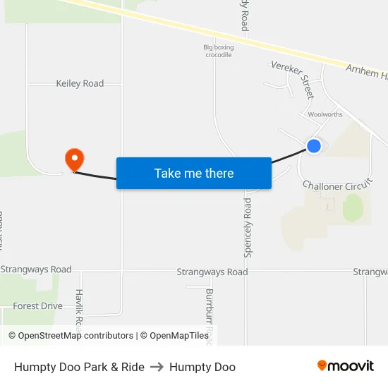 Humpty Doo Park & Ride to Humpty Doo map