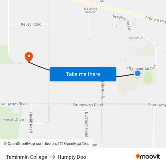 Taminmin College to Humpty Doo map