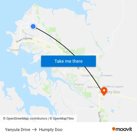 Yanyula Drive to Humpty Doo map