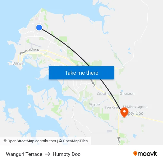 Wanguri Terrace to Humpty Doo map