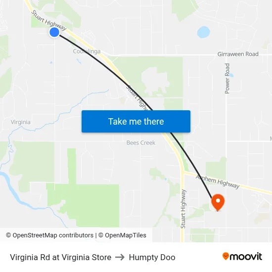Virginia Rd at Virginia Store to Humpty Doo map