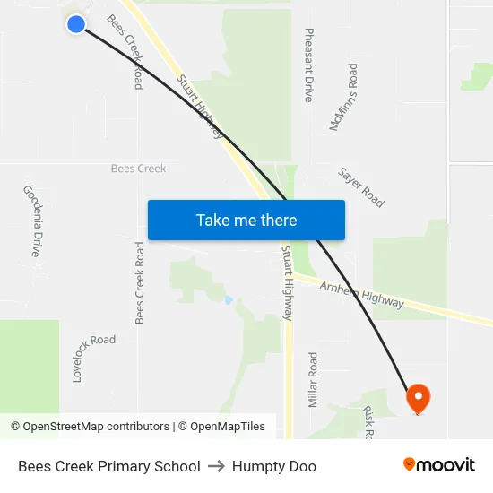 Bees Creek Primary School to Humpty Doo map