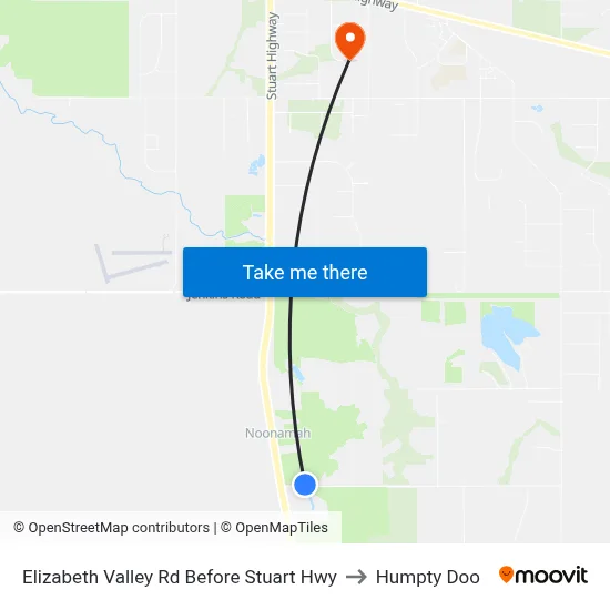 Elizabeth Valley Rd Before Stuart Hwy to Humpty Doo map