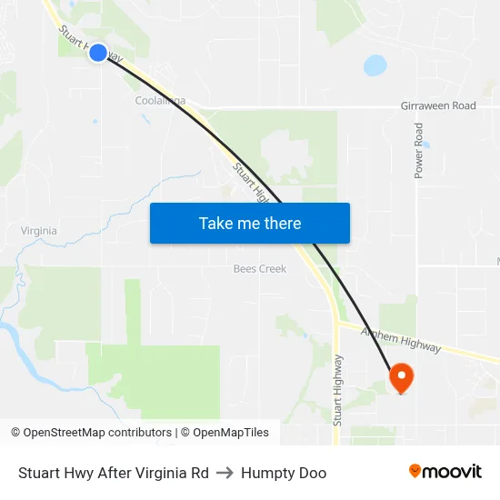 Stuart Hwy After Virginia Rd to Humpty Doo map