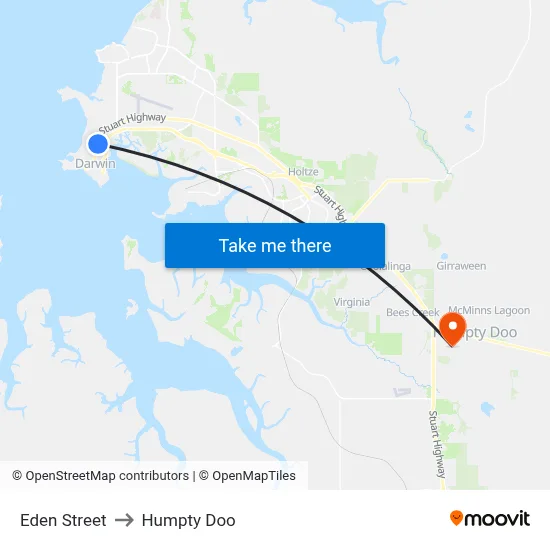 Eden Street to Humpty Doo map