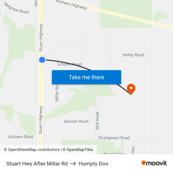 Stuart Hwy After Millar Rd to Humpty Doo map