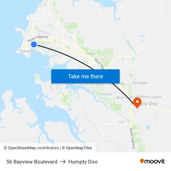 56 Bayview Boulevard to Humpty Doo map