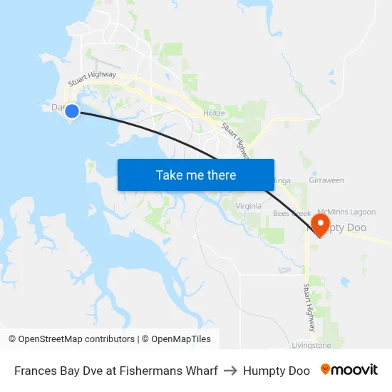 Frances Bay Dve at Fishermans Wharf to Humpty Doo map