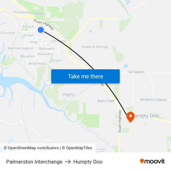 Palmerston Interchange to Humpty Doo map