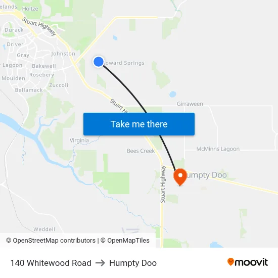 140 Whitewood Road to Humpty Doo map