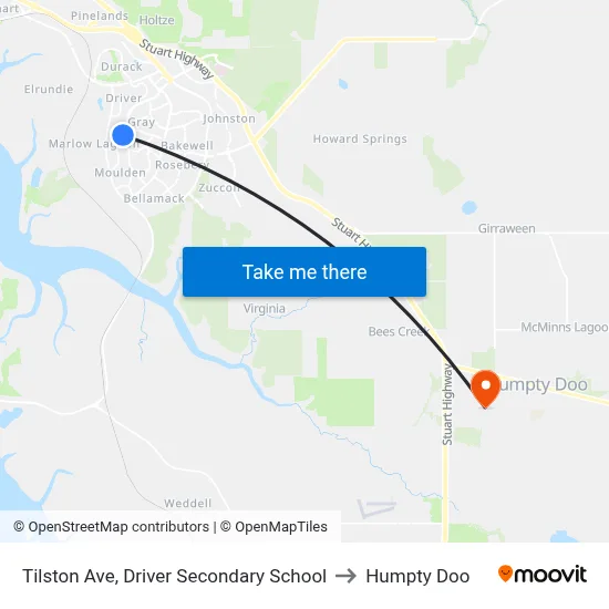 Tilston Ave, Driver Secondary School to Humpty Doo map
