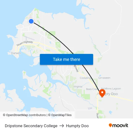 Dripstone Secondary College to Humpty Doo map