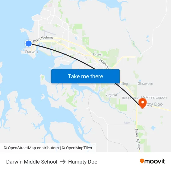 Darwin Middle School to Humpty Doo map