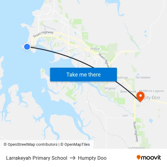 Larrakeyah Primary School to Humpty Doo map