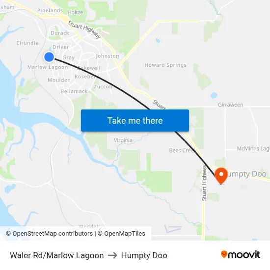 Waler Rd/Marlow Lagoon to Humpty Doo map