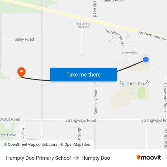 Humpty Doo Primary School to Humpty Doo map