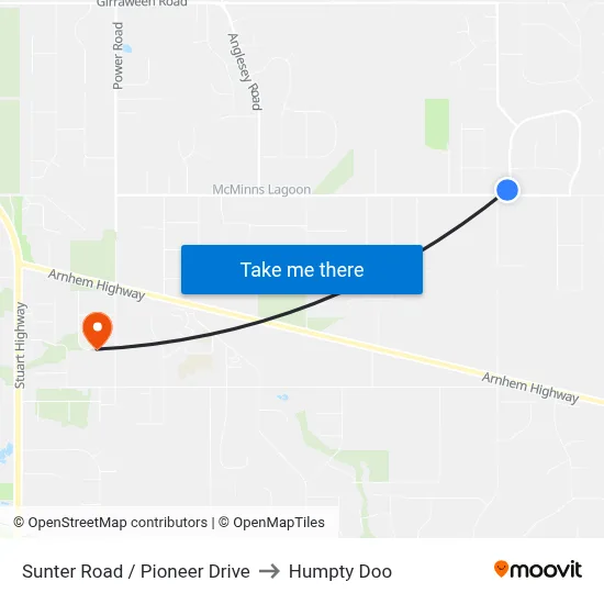 Sunter Road / Pioneer Drive to Humpty Doo map