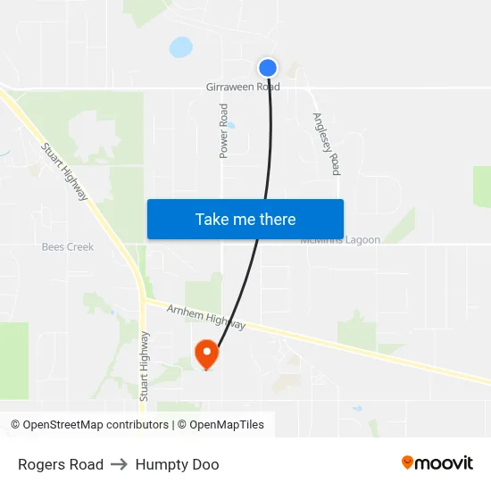Rogers Road to Humpty Doo map