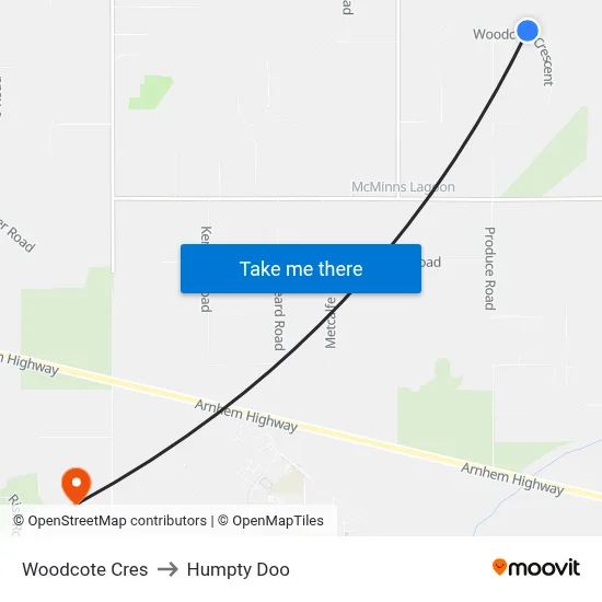 Woodcote Cres to Humpty Doo map