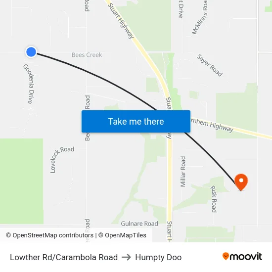 Lowther Rd/Carambola Road to Humpty Doo map