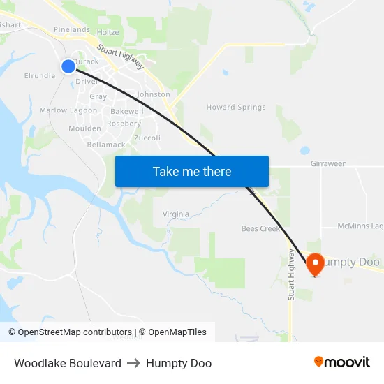 Woodlake Boulevard to Humpty Doo map