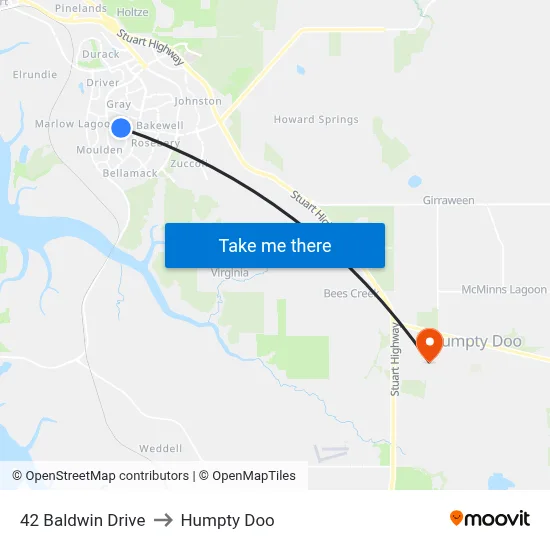 42 Baldwin Drive to Humpty Doo map