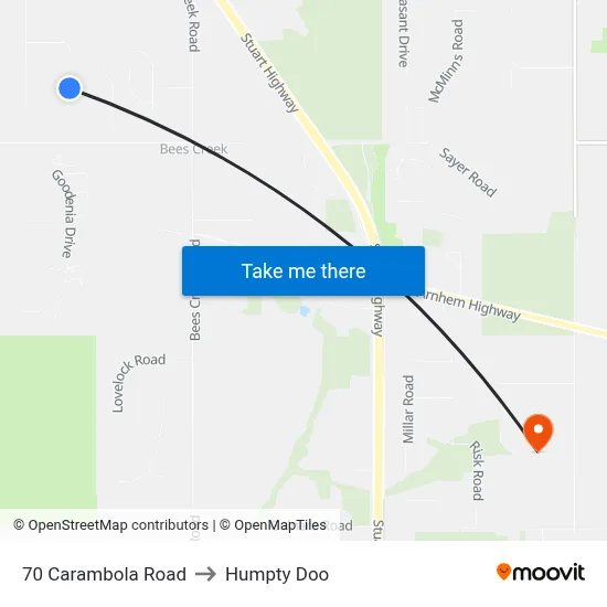 70 Carambola Road to Humpty Doo map