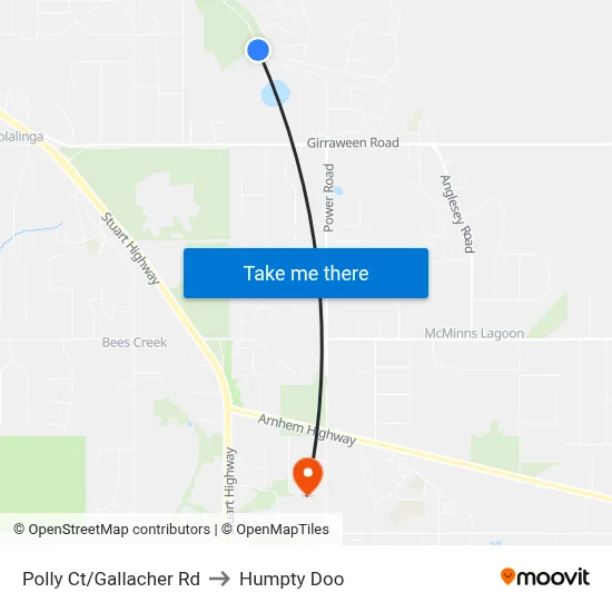 Polly Ct/Gallacher Rd to Humpty Doo map