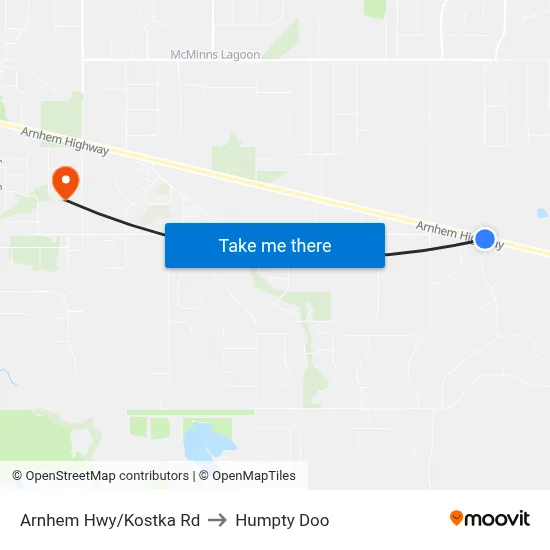 Arnhem Hwy/Kostka Rd to Humpty Doo map