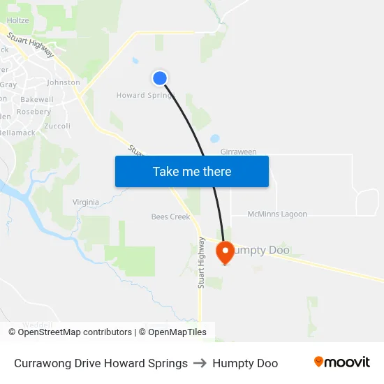 Currawong Drive Howard Springs to Humpty Doo map