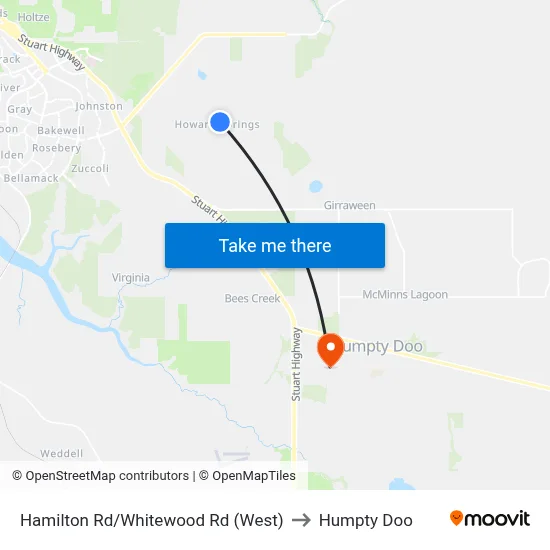 Hamilton Rd/Whitewood Rd (West) to Humpty Doo map
