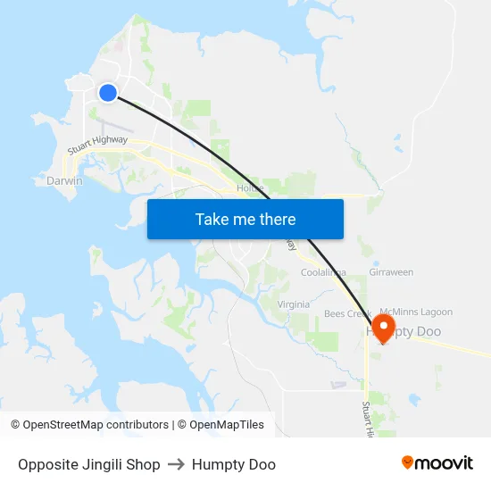 Opposite Jingili Shop to Humpty Doo map