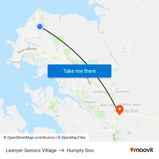 Leanyer Seniors Village to Humpty Doo map