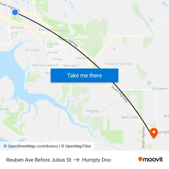 Reuben Ave Before Julius St to Humpty Doo map