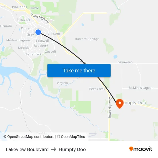 Lakeview Boulevard to Humpty Doo map