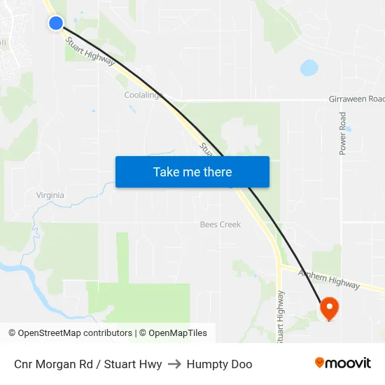 Cnr Morgan Rd / Stuart Hwy to Humpty Doo map